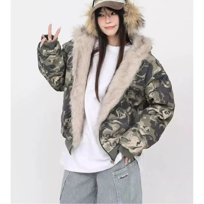 Street Zipper Hoodie - Camouflage Y2K Hip Hop Gothic Coat